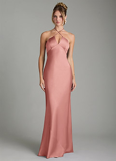 Azazie Camille Robes de demoiselle d'honneur Robe Fourreau en Satin extensible Fente Latérale Rosette image1