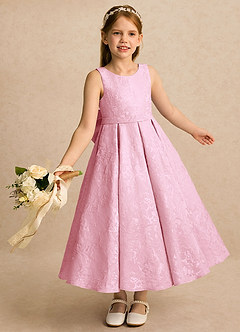 Azazie Goldie Flower Girl Dresses Powder Pink A-Line Pleated Floral Jacquard Dress image2