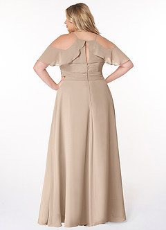 Azazie Dakota Bridesmaid Dresses Taupe A-Line V-Neck Pleated Chiffon Dress image7