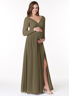 Azazie Teton Gravid brudtärna klänningar Klänning A-Line Långärmad Golvlängd Chiffong image4