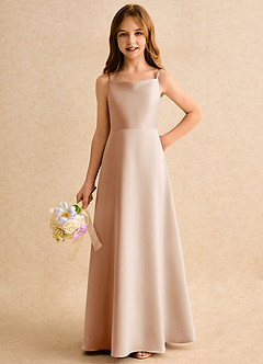 Azazie Joella Girls Formal Robe Demoiselle D'honneur Fillette Robe Trapèze en Mat Satiné Plissée Rose Perle image6