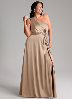 Azazie Brooke Bridesmaid Dresses Taupe A-Line One Shoulder Stretch Satin Dress image11