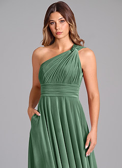 Azazie Charlize Bridesmaid Dresses Eucalyptus A-Line One Shoulder Velvet Dress image6