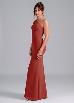 Azazie Rinna Bridesmaid Dresses Terracotta Mermaid One Shoulder Chiffon Dress image4