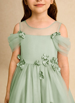 Azazie Juni Flower Girl Dresses Dusty Sage Ball-Gown Pleated Tulle Dress image9