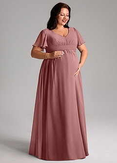 Azazie Verna Maternity Bridesmaid Dresses A-Line V-Neck Ruched Chiffon Floor-Length Dress image10