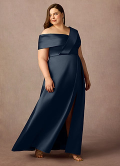 Azazie Marissa Venta Final Vestido de Azul Marino Oscuro de Micado de Corte en A con Plisado image9