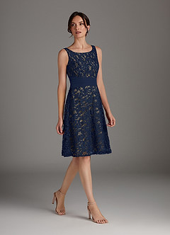 Azazie Beth Mother of the Bride Dresses Dark Navy Champagne A-Line Scoop Sequins Chiffon Dress image3