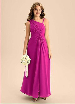 Azazie Brooke Junior Vestido de Fucsia de Gasa de Corte en A con Corte Lateral image1