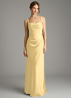 Azazie Alouette Bridesmaid Dresses Butter Mermaid Pleated Stretch Satin Dress image3