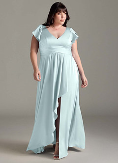Azazie Omari Bridesmaid Dresses Sea Glass A-Line Stretch Satin Dress image8