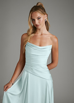 Azazie Gabriela Bridesmaid Dresses Sea Glass A-Line Corset Stretch Satin Dress image4
