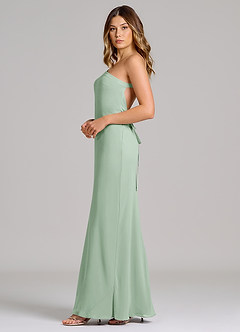 Azazie Monroe Vestidos de damas de honor Vestido de Agave de Gasa de Corte Recto con Hombro unilateral image5