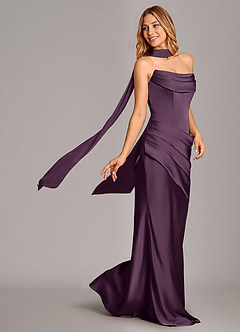 Azazie Pelagia Bridesmaid Dresses Plum Mermaid Corset Stretch Satin Convertible Dress image1