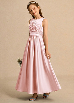 Azazie Ducky Junior Formal Flower Girl Dresses Blushing Pink A-Line Pleated Stretch Satin Dress image3