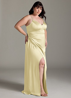Azazie Marchella Bridesmaid Dresses Lemon Sorbet A-Line Corset Stretch Satin Dress image9