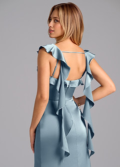 Azazie Adi Probar vestidos en casa Vestido de Borgoña de Satén Elástico de Corte en A con Plisado image2