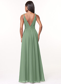 Azazie Maren Robes de demoiselle d'honneur Robe Trapèze en Mousseline de soie Plissée Matcha image2