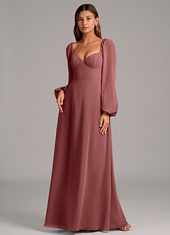 Azazie Annistyn 신부 들러리 드레스 A라인 긴팔 쉬폰 바닥 길이 드레스 image4