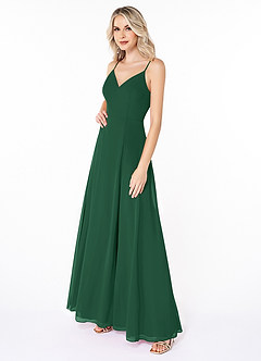 Azazie Lena Bridesmaid Dresses Dark Green A-Line Lace Chiffon Dress image3