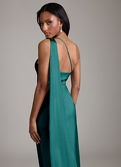 Azazie Galinda Brudtärnklänningar Klä av Sjöjungfru i Stretch Satin Ena axeln Påfågelblå image2