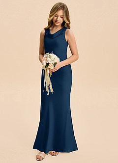 Azazie Rylina Junior Meerjungfrau-Linie Stretch-Satin Kleid Dunkelmarine image1