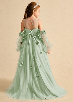 Azazie Karrie Flower Girl Dresses Dusty Sage A-Line with Sleeves Tulle Dress image2