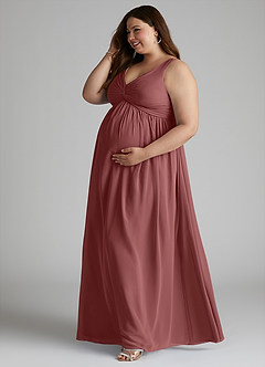 Azazie Yetta Maternity Bridesmaid Dresses A-Line V-Neck Gathered Chiffon Floor-Length Dress image10