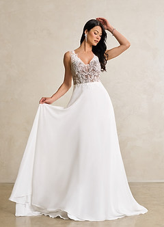 Azazie Trixie Hochzeitskleider A-Linie Pailletten Chiffon Kleid Diamantweiß Kakao image2