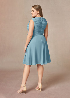 Azazie Theron Mother of the Bride Dresses Moody Blue A-Line V-Neck Pleated Chiffon Dress image9