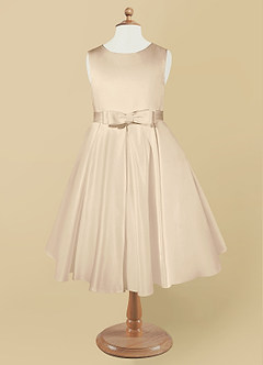 Azazie Coco Flower Girl Dresses Champagne A-Line Bow Matte Satin Dress image5