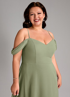 Azazie Marley Brautjungfernkleider Wandelbar A-Linie Schulterfrei Chiffon Kleid Pistazie image16