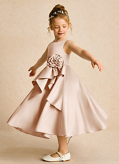 Azazie Hermia Blumenmädchenkleider A-Linie ärmellos Matte Satin Kleid Englisches Rosa image3