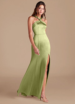Azazie Rue Bridesmaid Dresses Pistachio Sheath Pleated Metallic Satin Dress image4