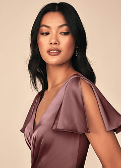 Azazie Soren Bridesmaid Dresses Vintage Mauve A-Line Pleated Stretch Satin Dress image6