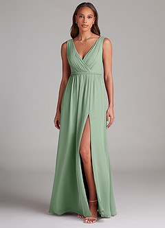 Azazie Tanicia Brautjungfernkleider A-Linie Plissee Chiffon Kleid Matcha image1