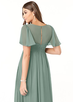 Azazie Verna Brautjungfernkleider für Schwangere A-Linie V-Hals Gerüscht Chiffon Bodenlänge Kleid image6