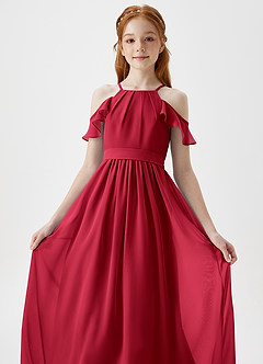 Azazie Chaya Junior Scarlet A-Line Off the Shoulder Chiffon Dress image1