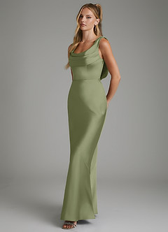 Azazie Elena Bridesmaid Dresses Garden Sage Mermaid Pleated Stretch Satin Dress image6