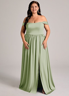 Azazie Calianna Suknie dla druhen Linia A Zza ramienia Satyna elastyczna Do ziemi Sukienka image1