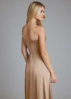 Azazie Azuree Bridesmaid Dresses Taupe A-Line Pleated Stretch Satin Dress image6