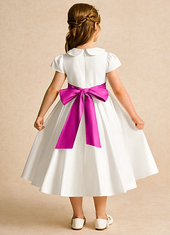 Azazie Deary Flower Girl Dresses Ivory Fuchsia A-Line Bow Cotton Dress image2
