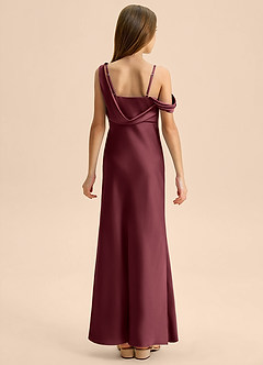 Azazie Madelyn Junior Osłona Zza ramienia Satyna elastyczna Długość podłogi Młodsza druhna Sukienka image2