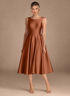Azazie Fulton Mother of the Bride Dresses Copper A-Line Pleated Stretch Satin Dress image5