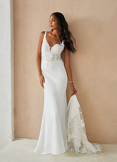 Azazie Ady Vestidos de novia Vestido de Diamante Blanco de Crepé elástico de Corte Sirena con Lentejuela image1
