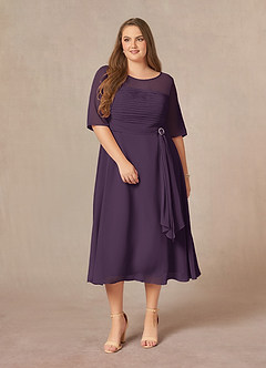 Azazie Naomi Mother of the Bride Dresses Plum A-Line Boatneck Pleated Chiffon Dress image12