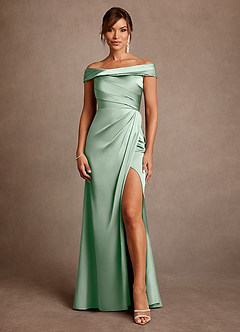 Azazie Bedford Mère de la mariée Robes Robe Fourreau en Satin extensible Plissée Agave image1