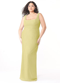 Azazie Flori Robes de demoiselle d'honneur Robe Fourreau en Mousseline de soie Col Carré Sorbet Citron image9