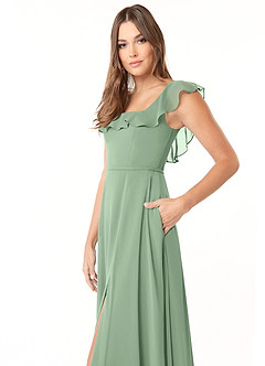Azazie Jinny Abiti da Damigella Abito A-Line in Chiffon con Scollo Quadrato e Increspature Matcha image5