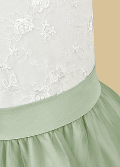 Azazie Vetty Flower Girl Dresses Ivory Dusty Sage A-Line Lace Tulle Dress image11